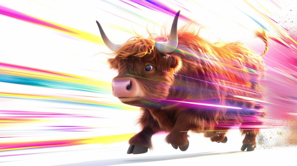 Highland cartoon cow representing full fibre broadband switching in Scotland