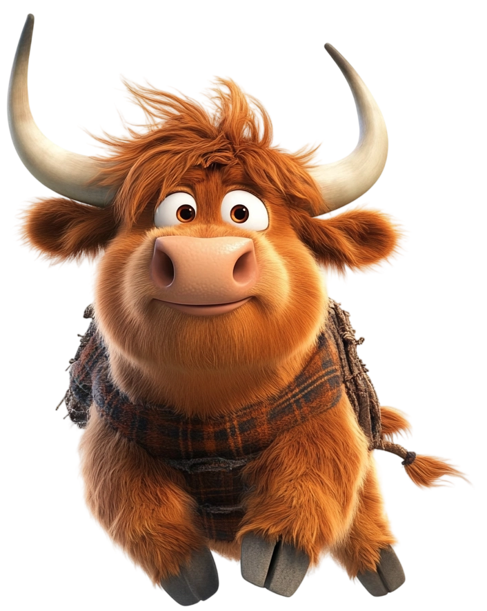 Highland cows working together